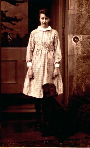 My Gran, Jean Baird (or Macfarlane as she was still in this photo) wither her beloved flat coat Bess